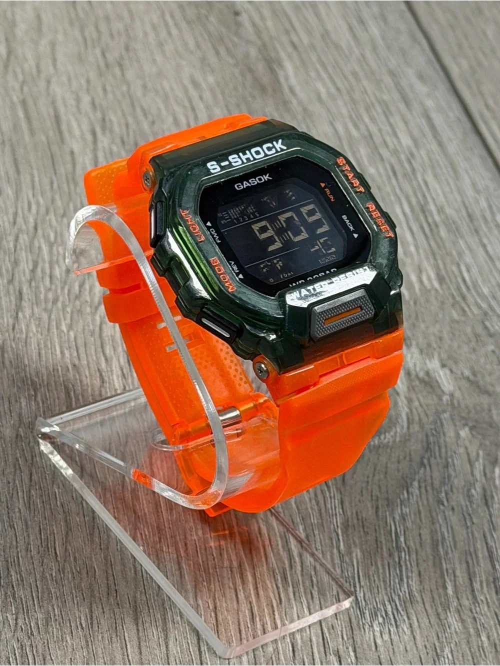 Gasok s-shock digital watch 46mm green orange working